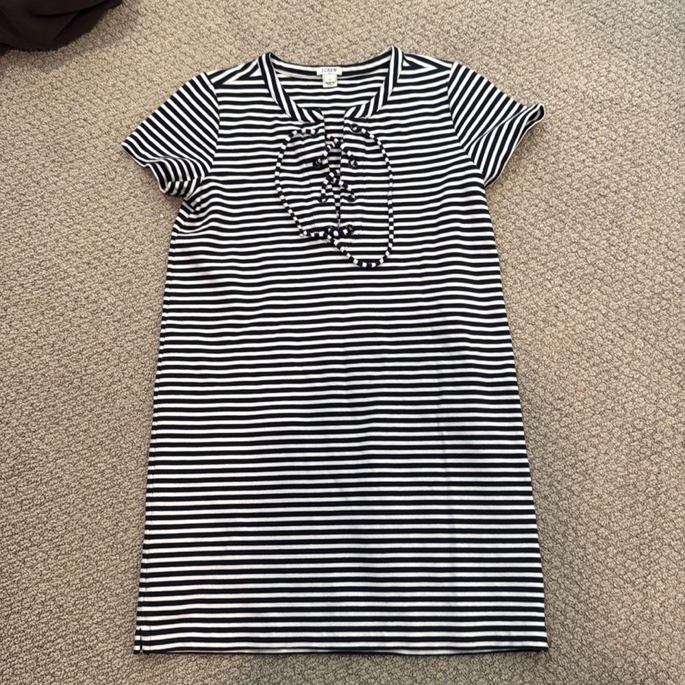J Crew Navy Blue and White Striped Dress. Size S.